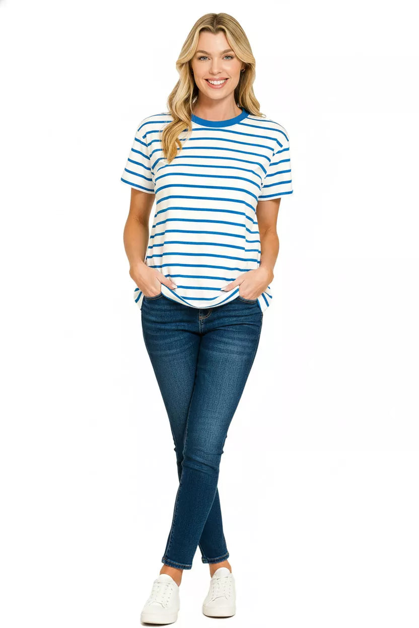 Women Striped Round Neck Short Sleeve T-Shirt | JLouren