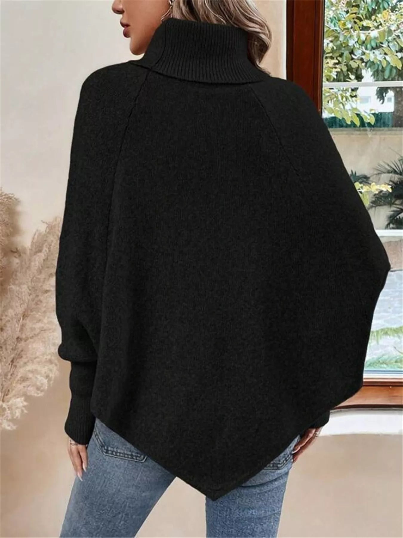 Black Women’s Cable Knit Cape Turtleneck Sweater / Jlouren 