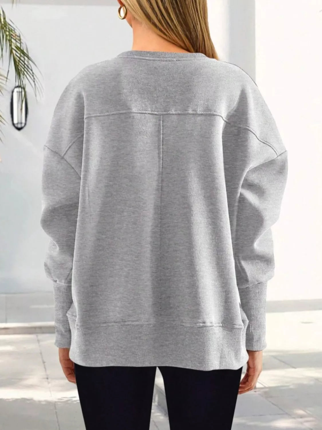 Casual Loose Side Slit Crewneck Sweatshirt