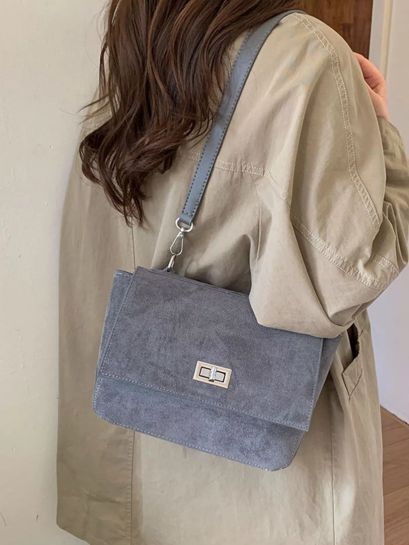 Black Suede Flap Crossbody Bag for Women