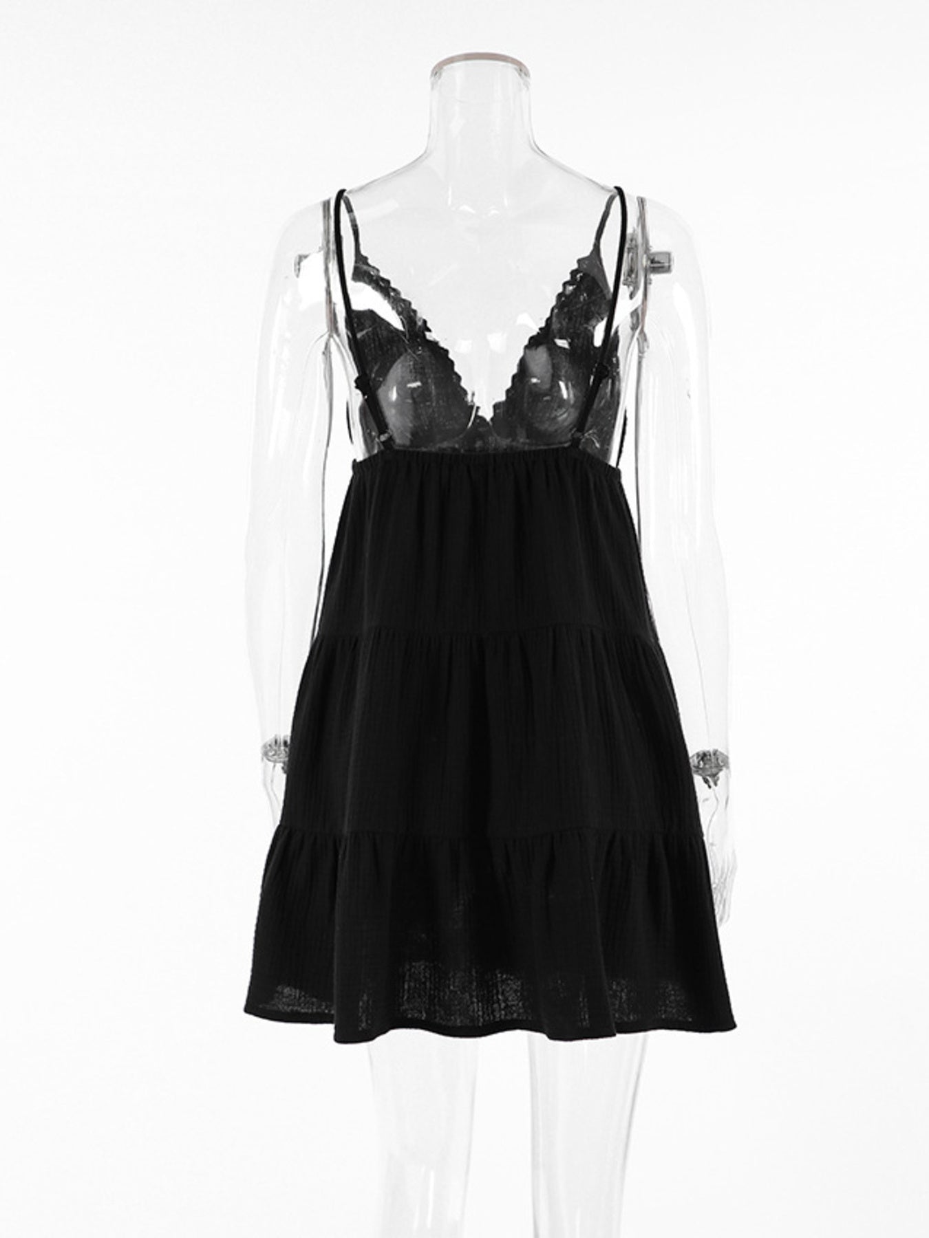 Black Women’s V-Neck Tiered Mini Dress – Flowy Lightweight Summer Dress with Ruffle Detail