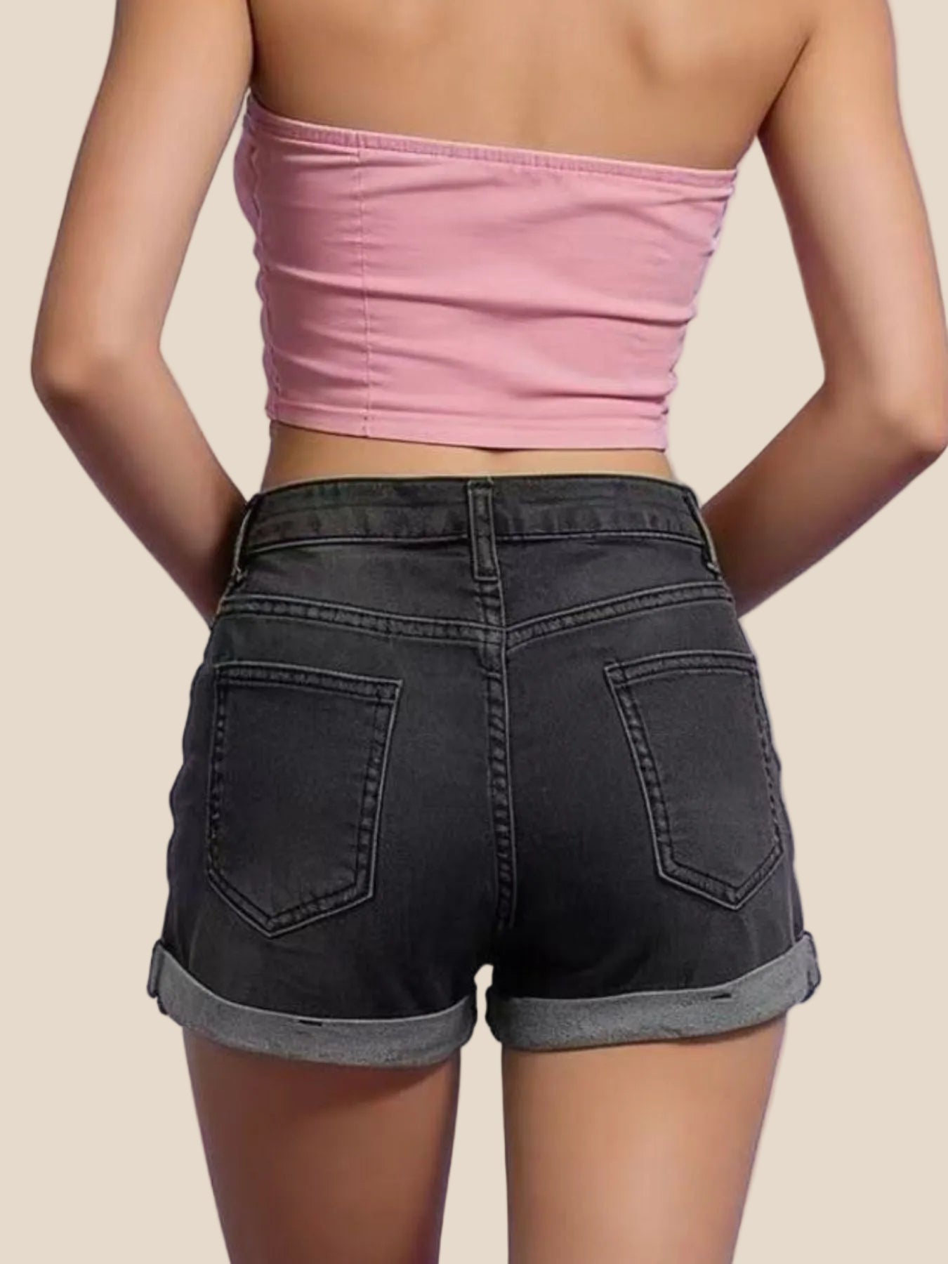 Women Distressed Denim Roll-Up Shorts