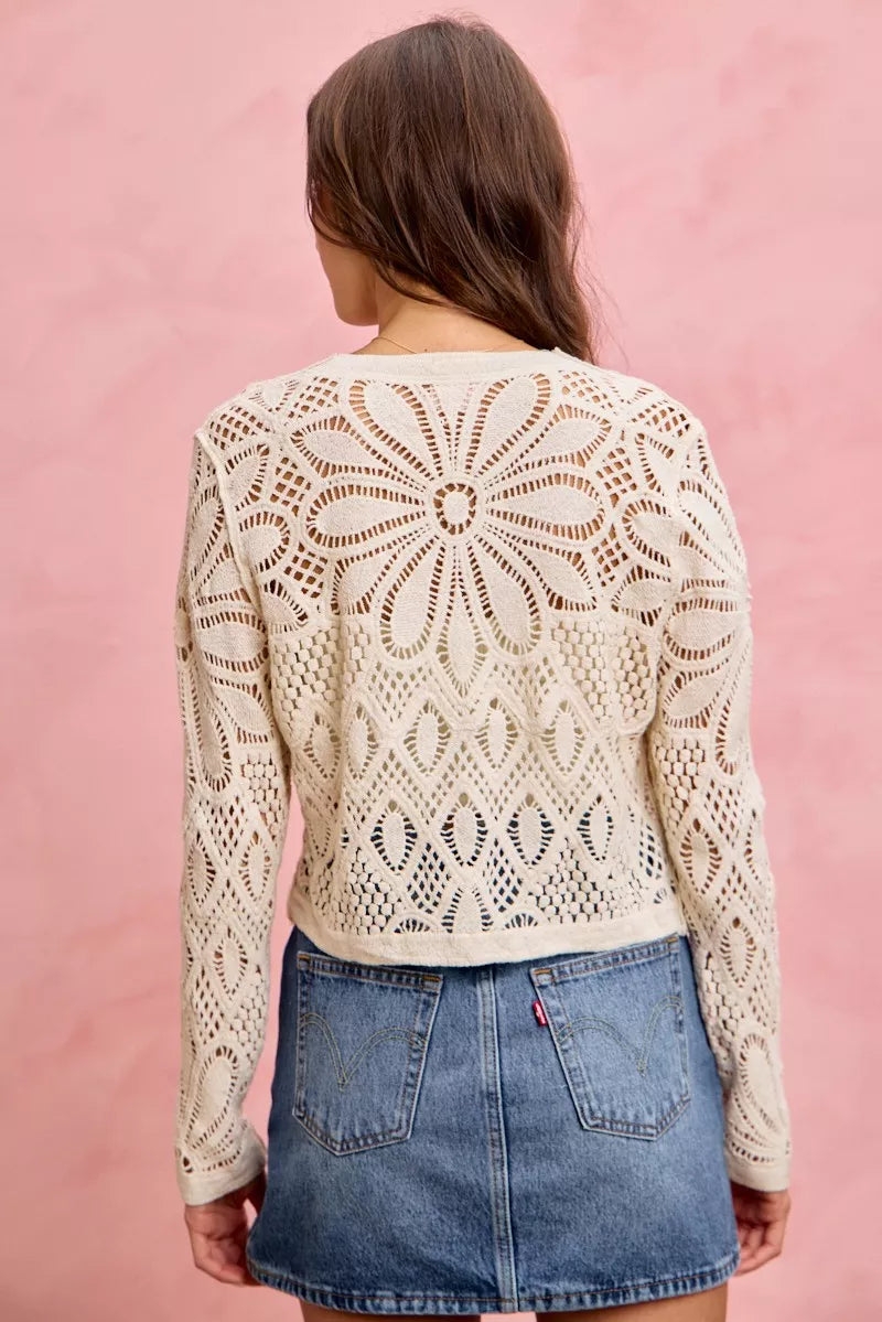 Women’s Cozy Long Sleeve Crochet Cardigan | JLouren