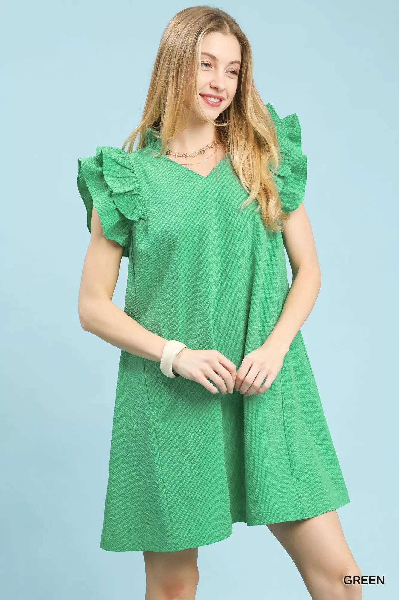 Women’s Green Seersucker Ruffle Dress – Lightweight & Breezy | JLouren
