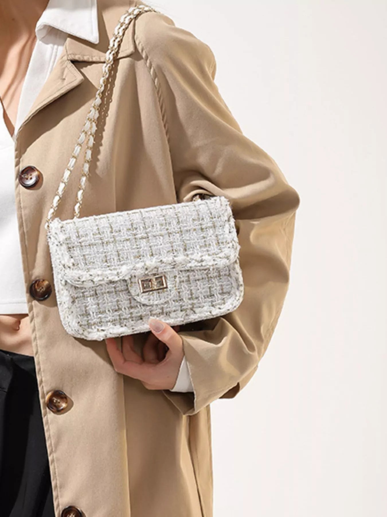 Tweed Flap Crossbody Bag for Women