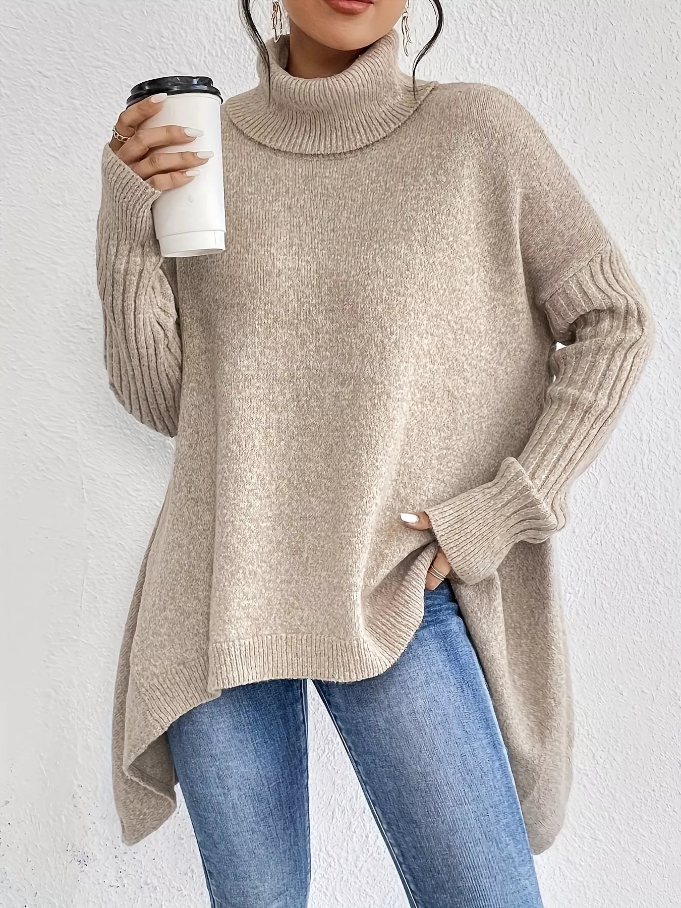 Women's Dropped Shoulder Turtleneck Sweater | JLouren