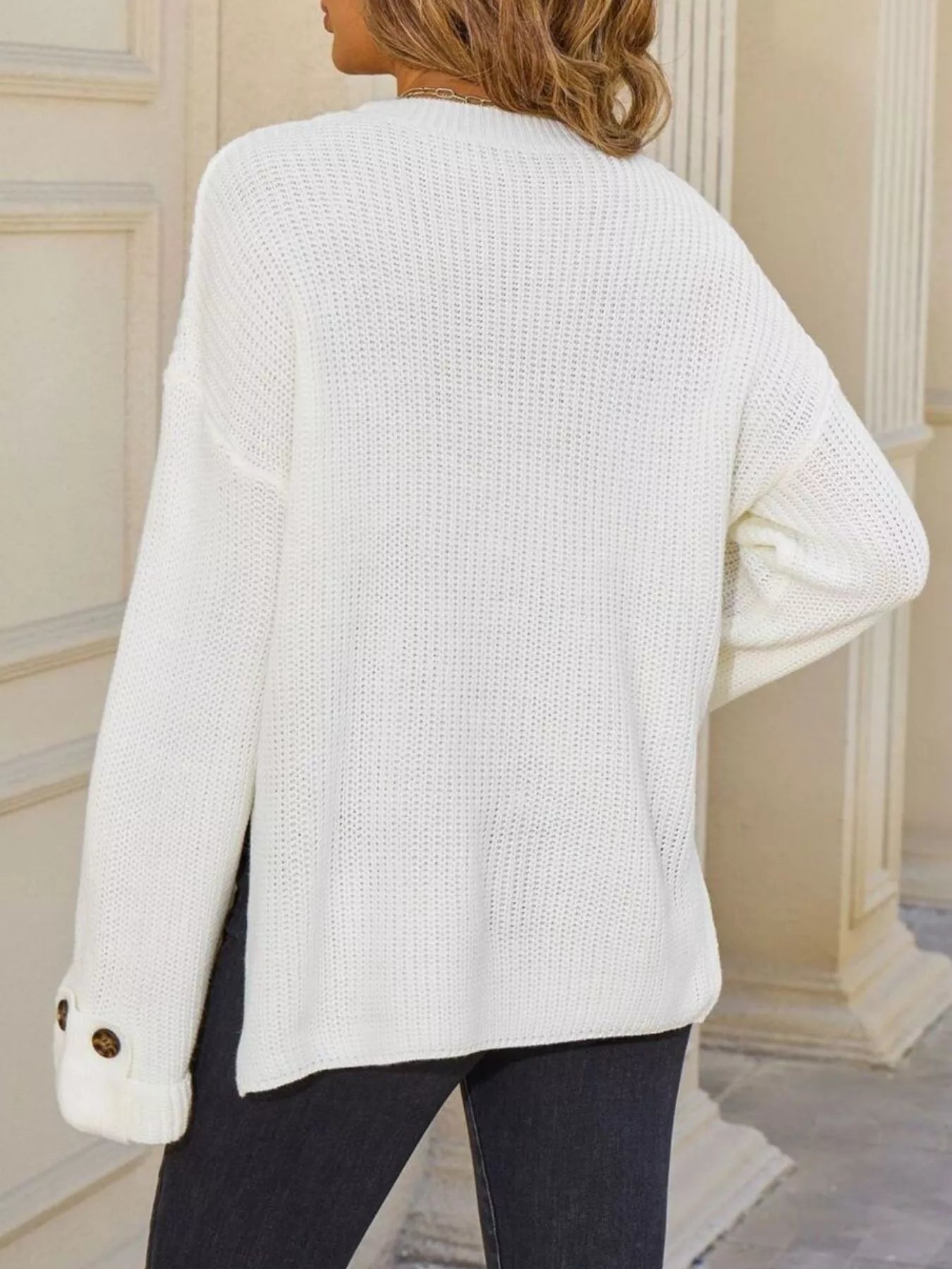Pocket Detail Round Neck Knitted Sweater Women | JLouren