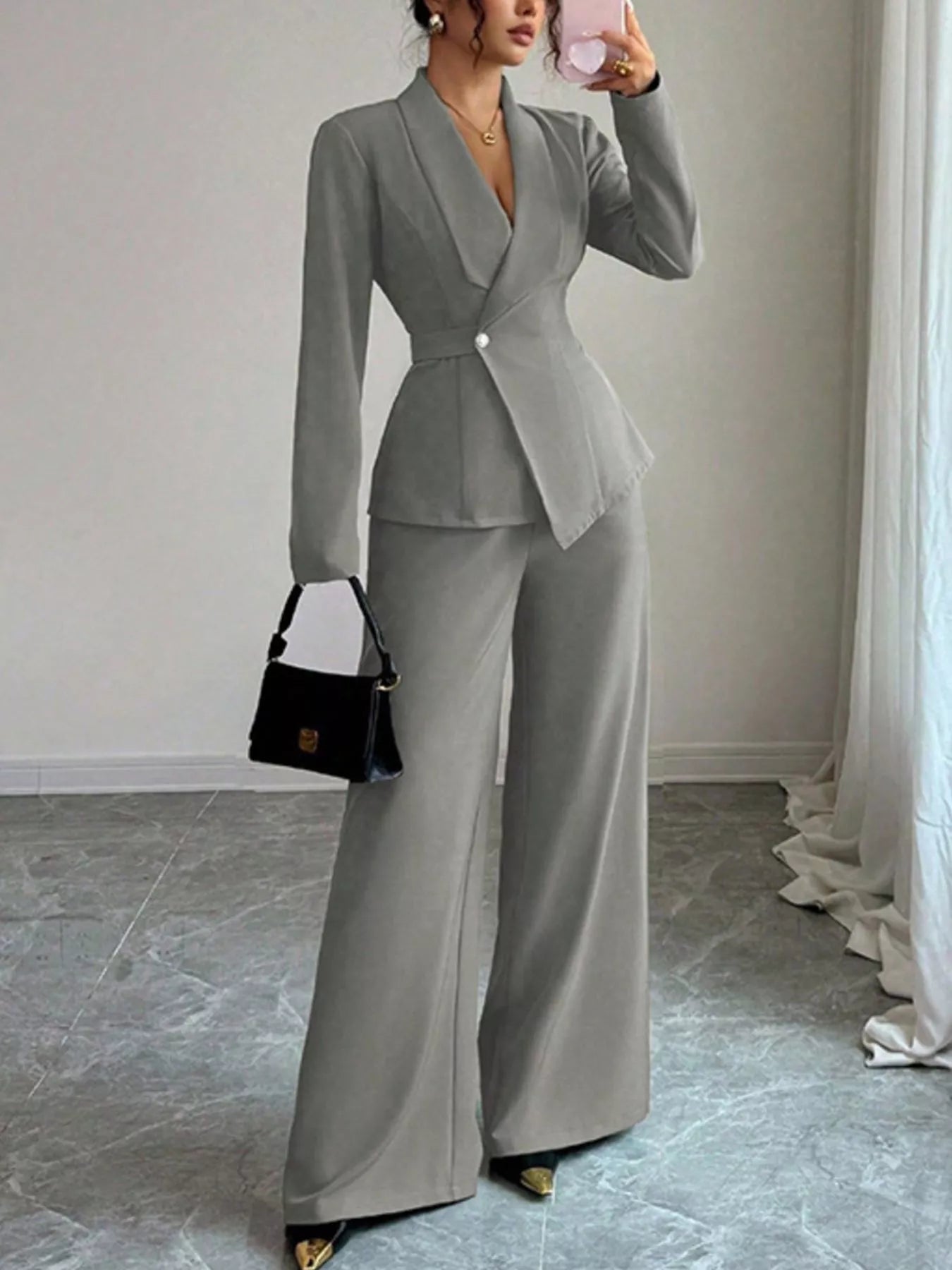 One Button Blazer and Pants Women Suit Set | Jlouren