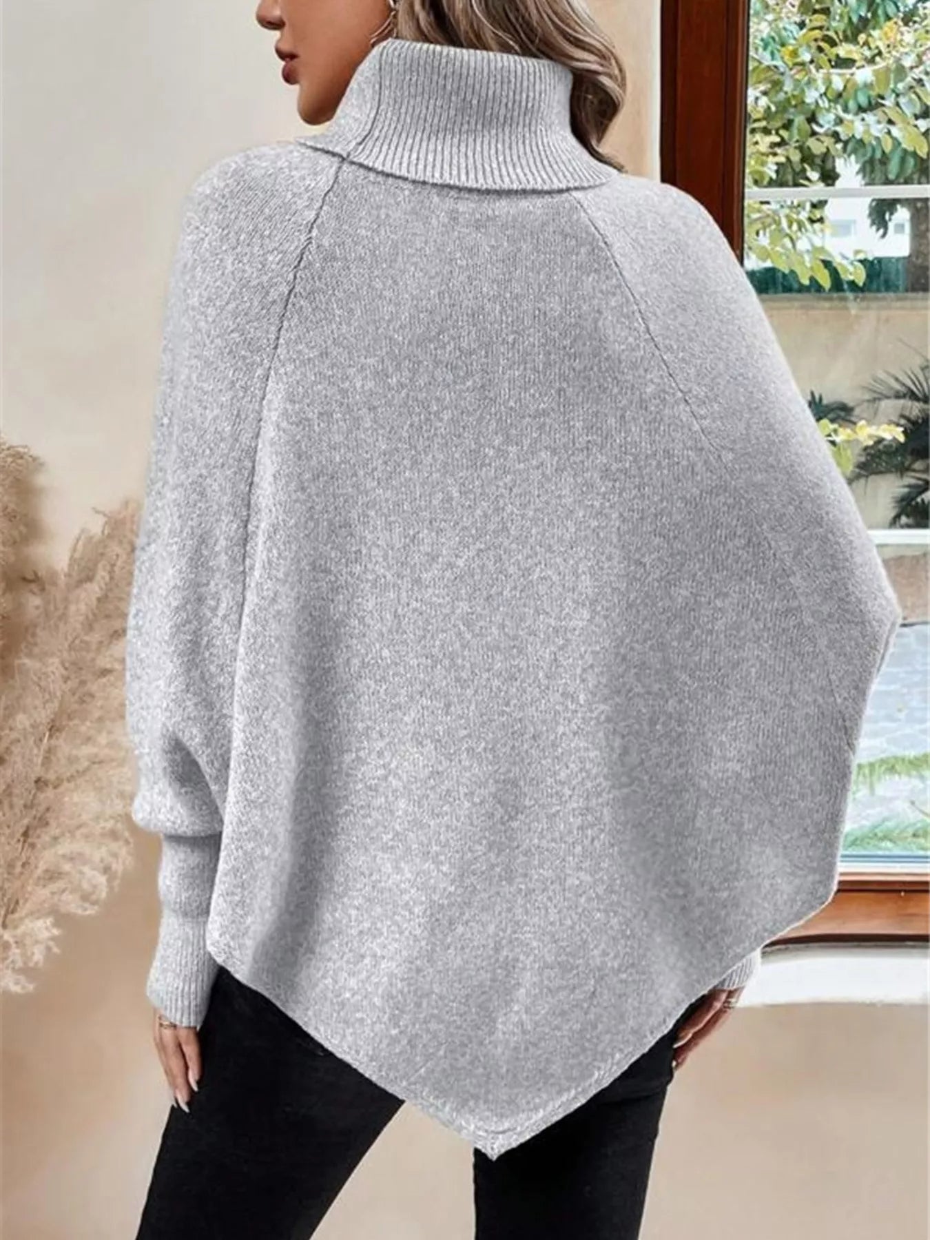 Grey Women’s Cable Knit Cape Turtleneck Sweater / Jlouren 
