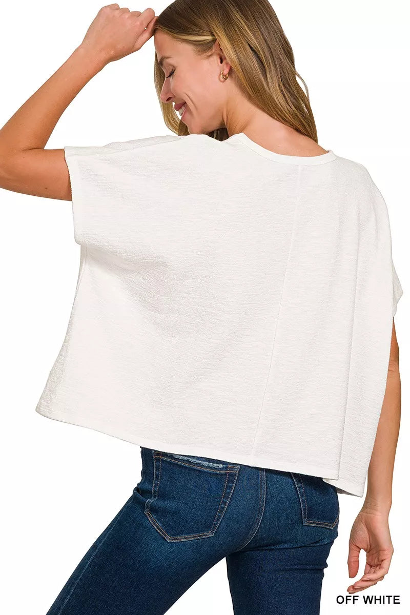 Women’s Relaxed Fit Crew Neck Short Sleeve Top in Light White | JLouren