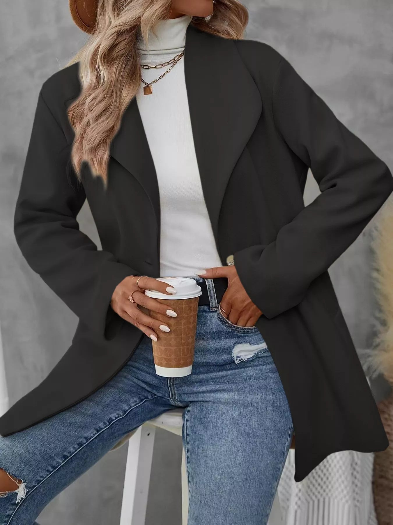 Lapel Collar Single-Button Wool Blend Overcoat  | JLouren