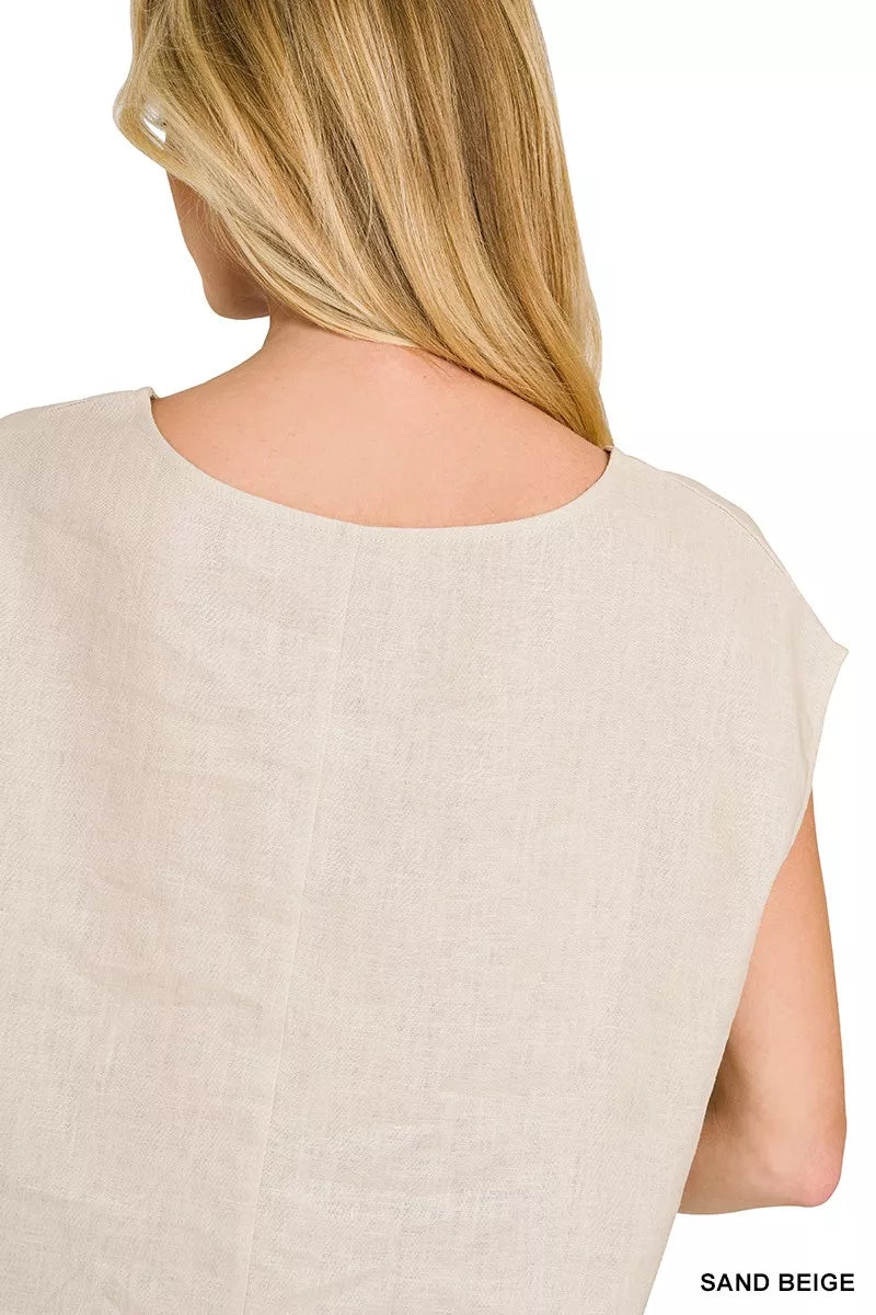 Women Beige V-Neck Cap Sleeve Blouse | JLouren
