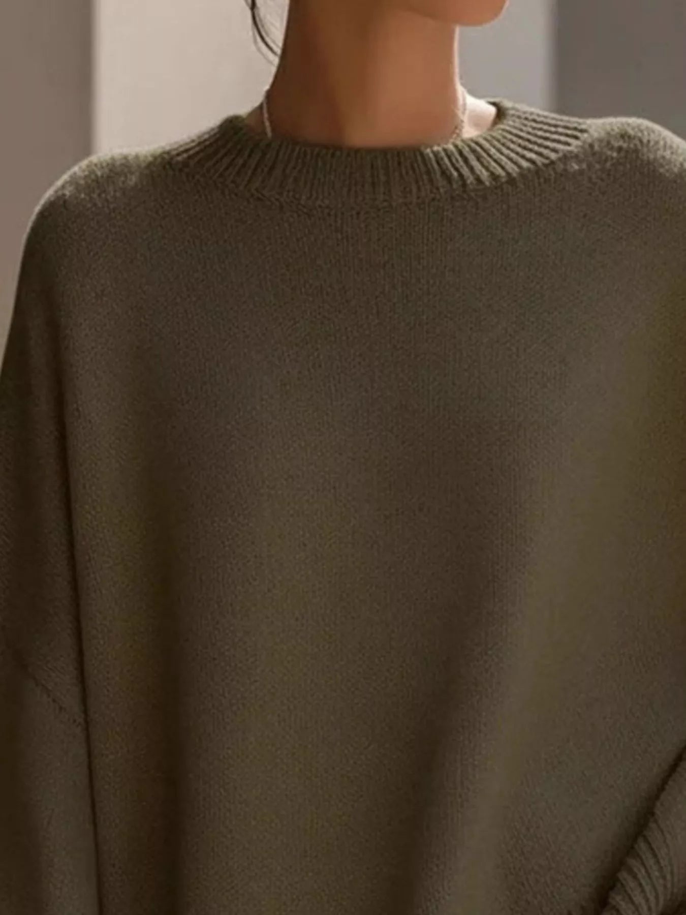 Dark Green Oversized Round Neck Long Sleeve Sweater | Jlouren
