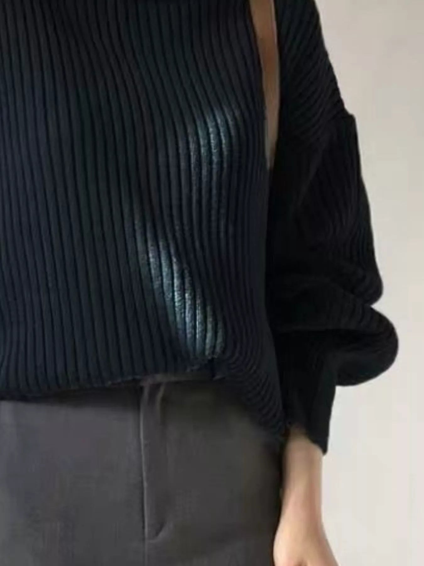 Black Full Size Ribbed Knit Oversized Turtleneck Sweater