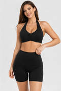 Black Halter Neck Cami and Shorts Active Set