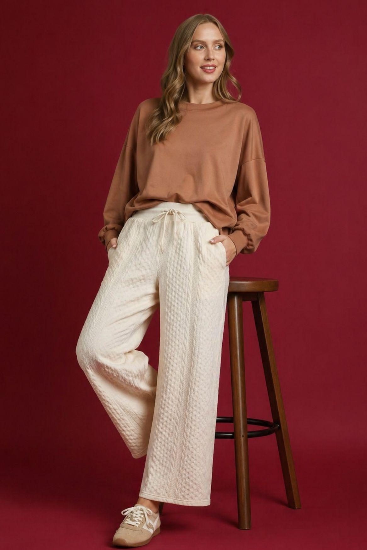 Cable Knit Textured Wide Leg Pants