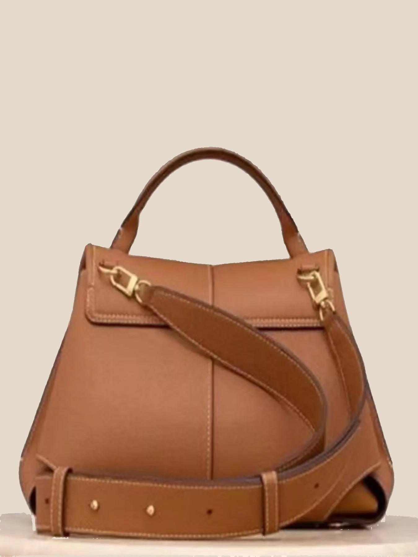 Caramel top handle crossbody bag back view