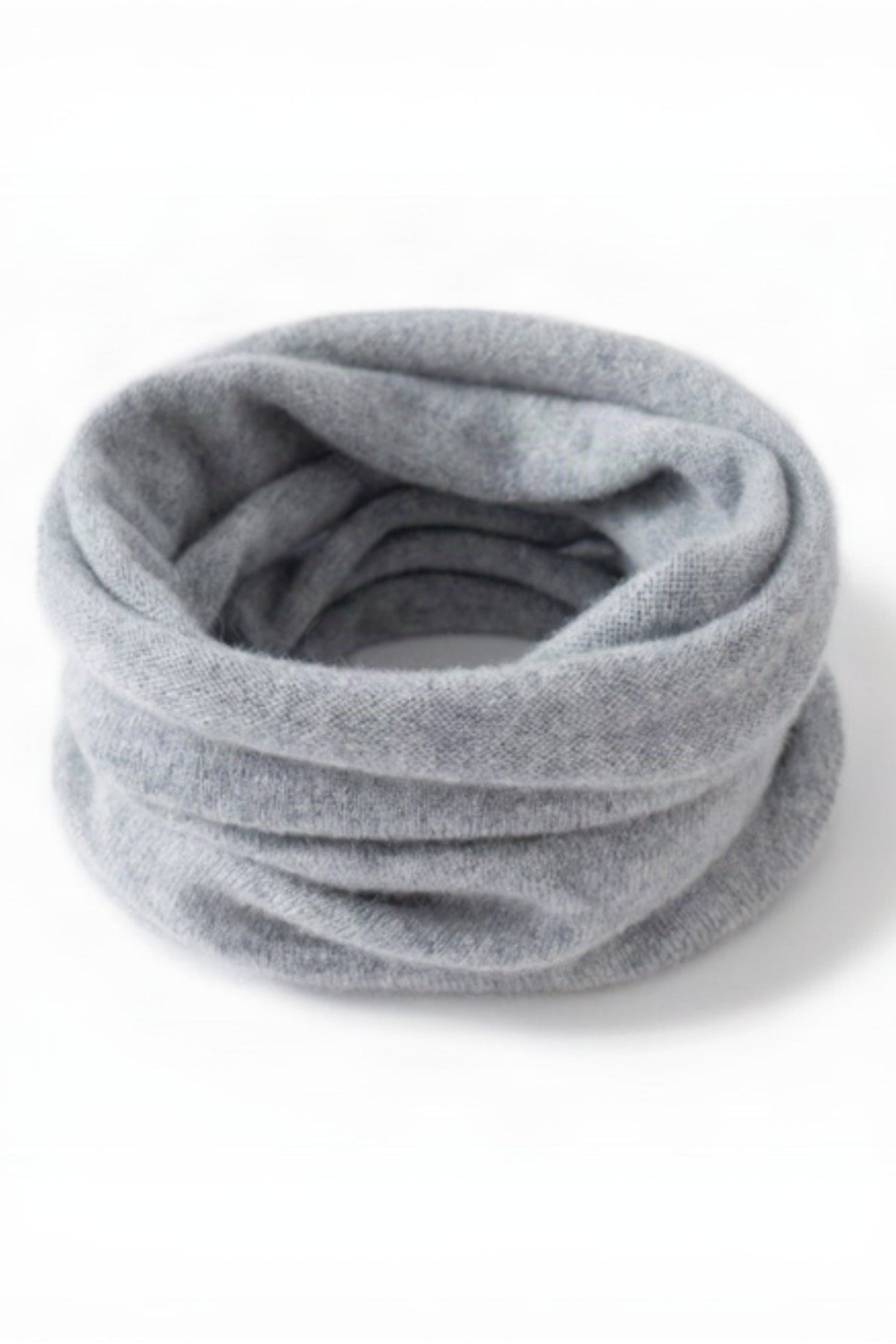 Gray knit neck warmer on a white background