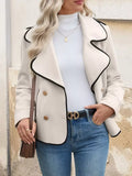 Contrast Trim Double Breasted Jacket Front View Buy Online