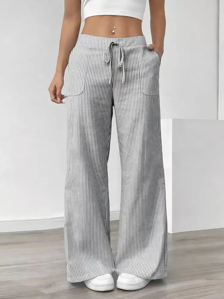 Gray minimalist wide leg pants styling