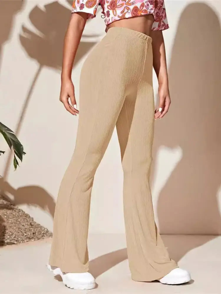 Khaki Full Size High-Waist Wide Leg Yoga Pants