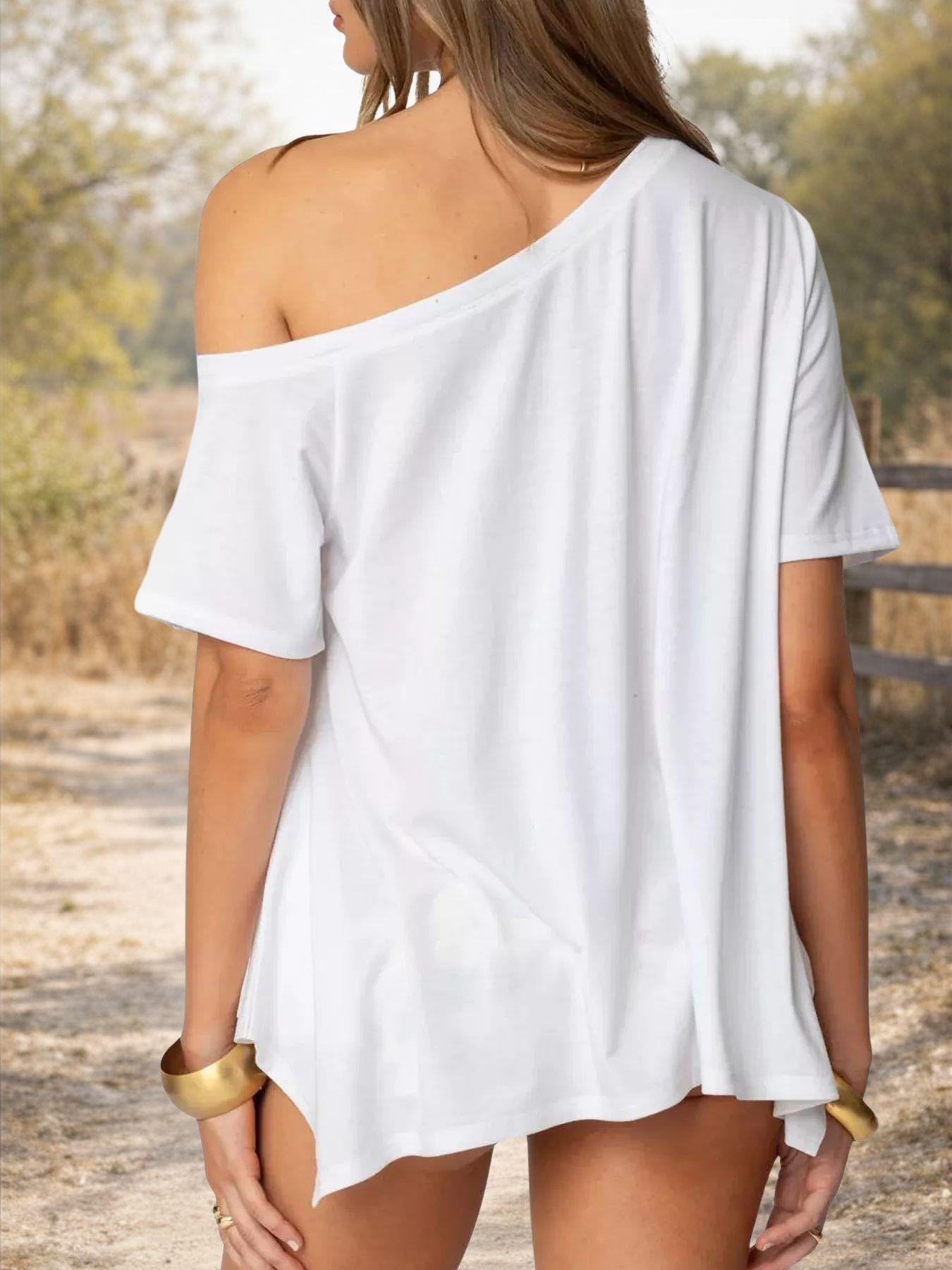 Off-Shoulder Flowy Hem T-Shirt for Women | Chic Casual Summer Top
