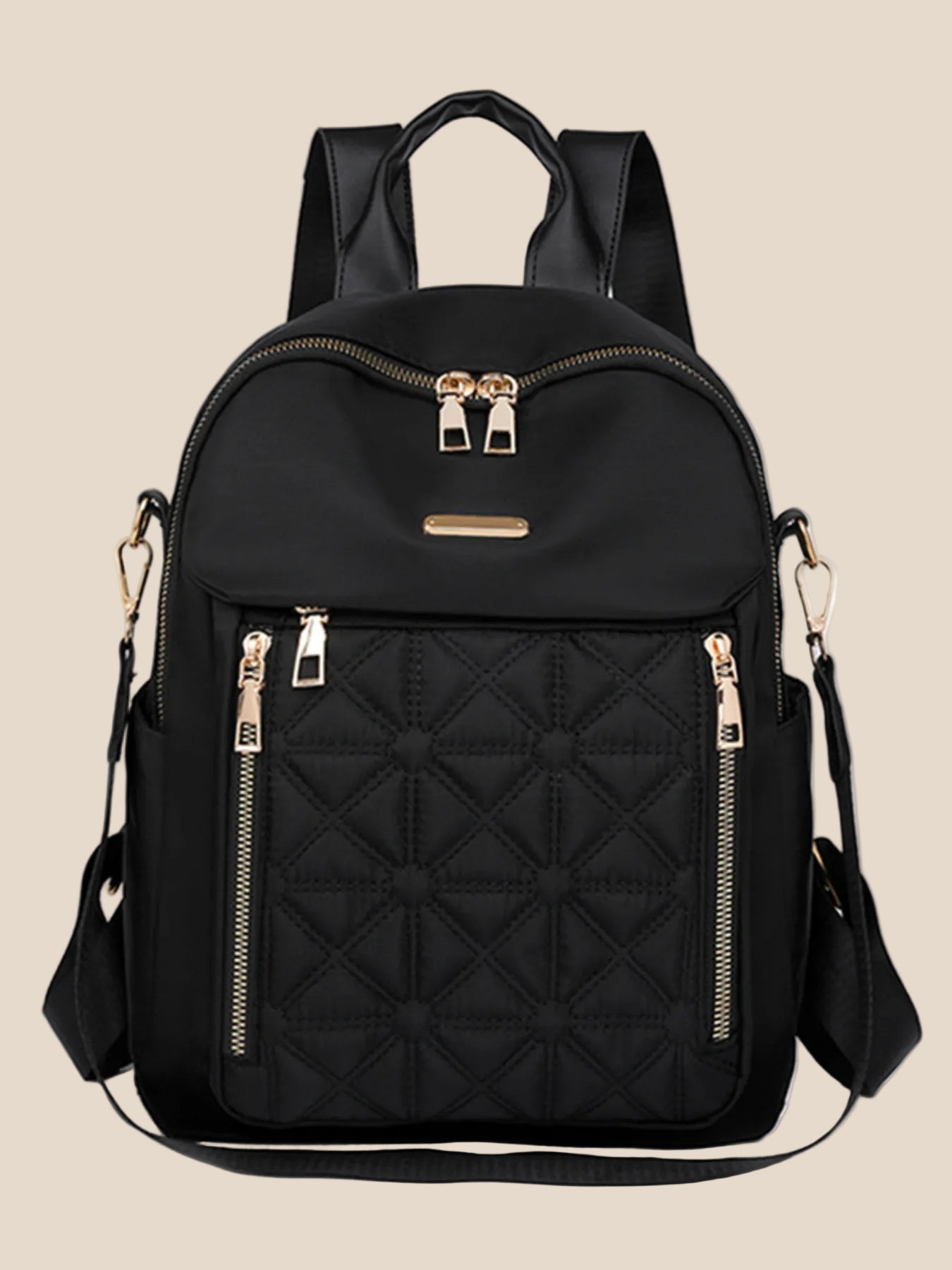 Quilted Oxford Cloth Backpack Bag – Black