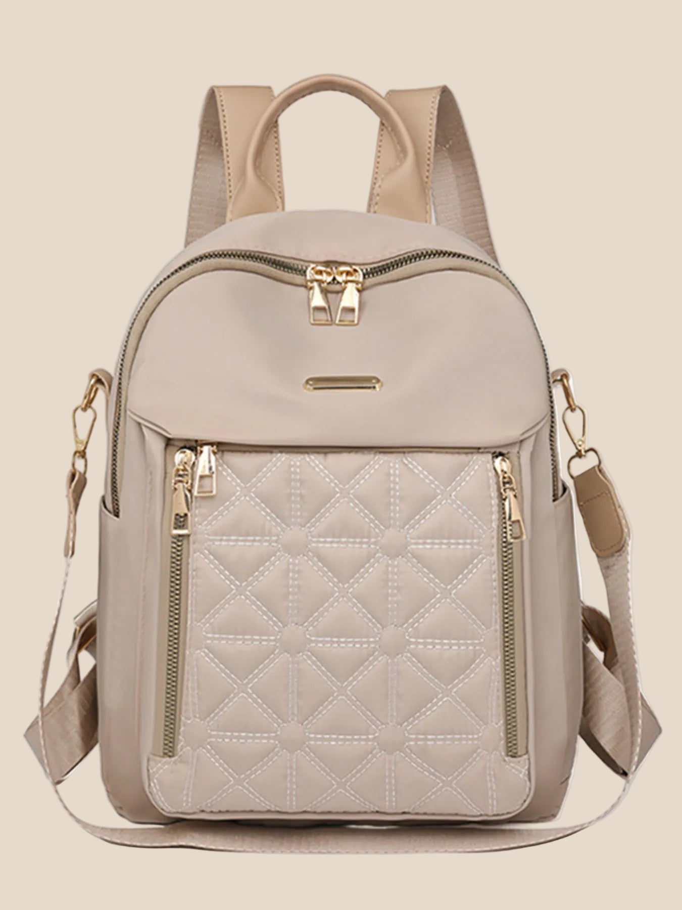 Quilted Oxford Cloth Backpack Bag – Khaki