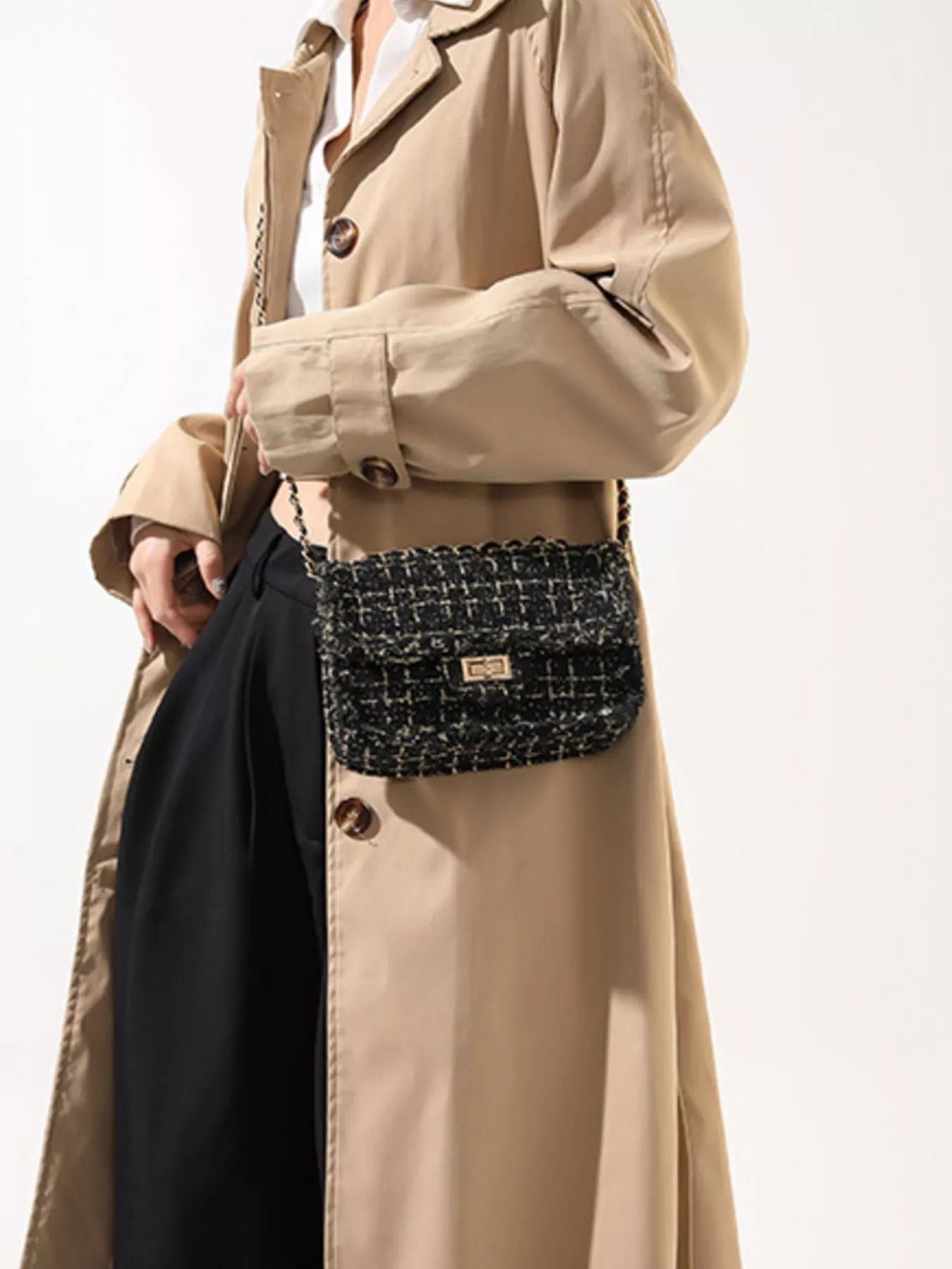 Tweed Flap Crossbody Bag for Women