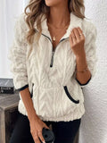 White Winter Half Zip Fleece Sweater Women