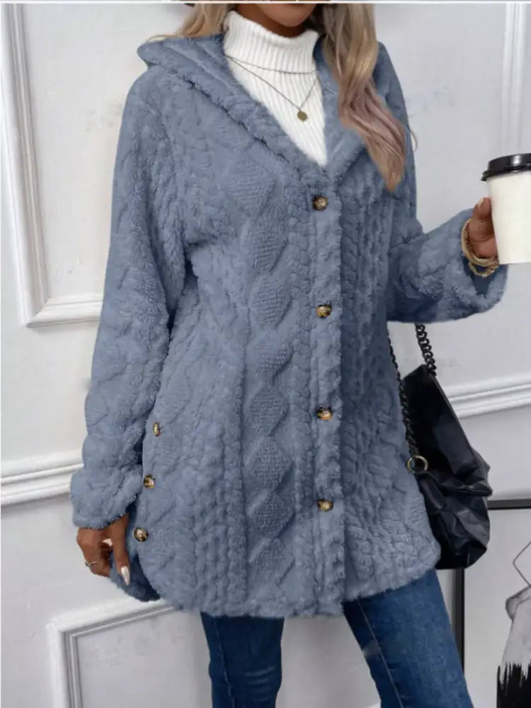 Women’s Cozy Hooded Button-Front Fleece Jacket | JLouren