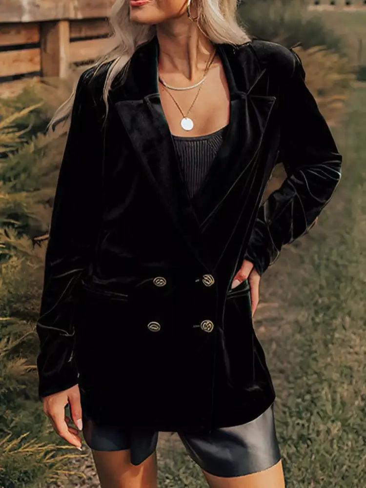 Women’s Double-Breasted Velvet Blazer Jacket |JLouren
