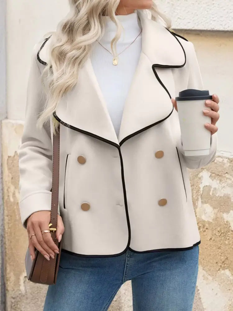 Women’s Double Breasted Contrast Trim Jacket Side View