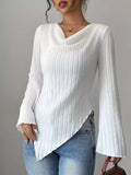 Women’s Draped Cowl Neck Ribbed Bodycon Long Sleeve Top | JLouren