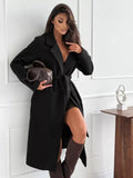 Women’s Elegant Long Belted Winter Coat with Slit | JLouren