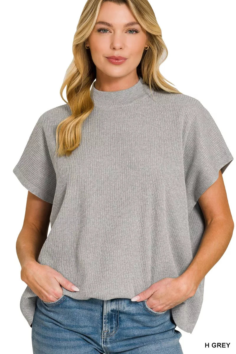 Women’s Gray Textured Knit Mock Neck Top | JLouren