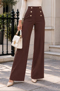 Women's High-Waisted Wide-Leg Pants with Gold Button Detail