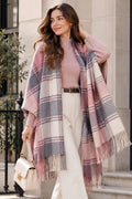 Women's Plaid Faux Cashmere Scarf – Soft Checkered Winter Wrap with Tassels
