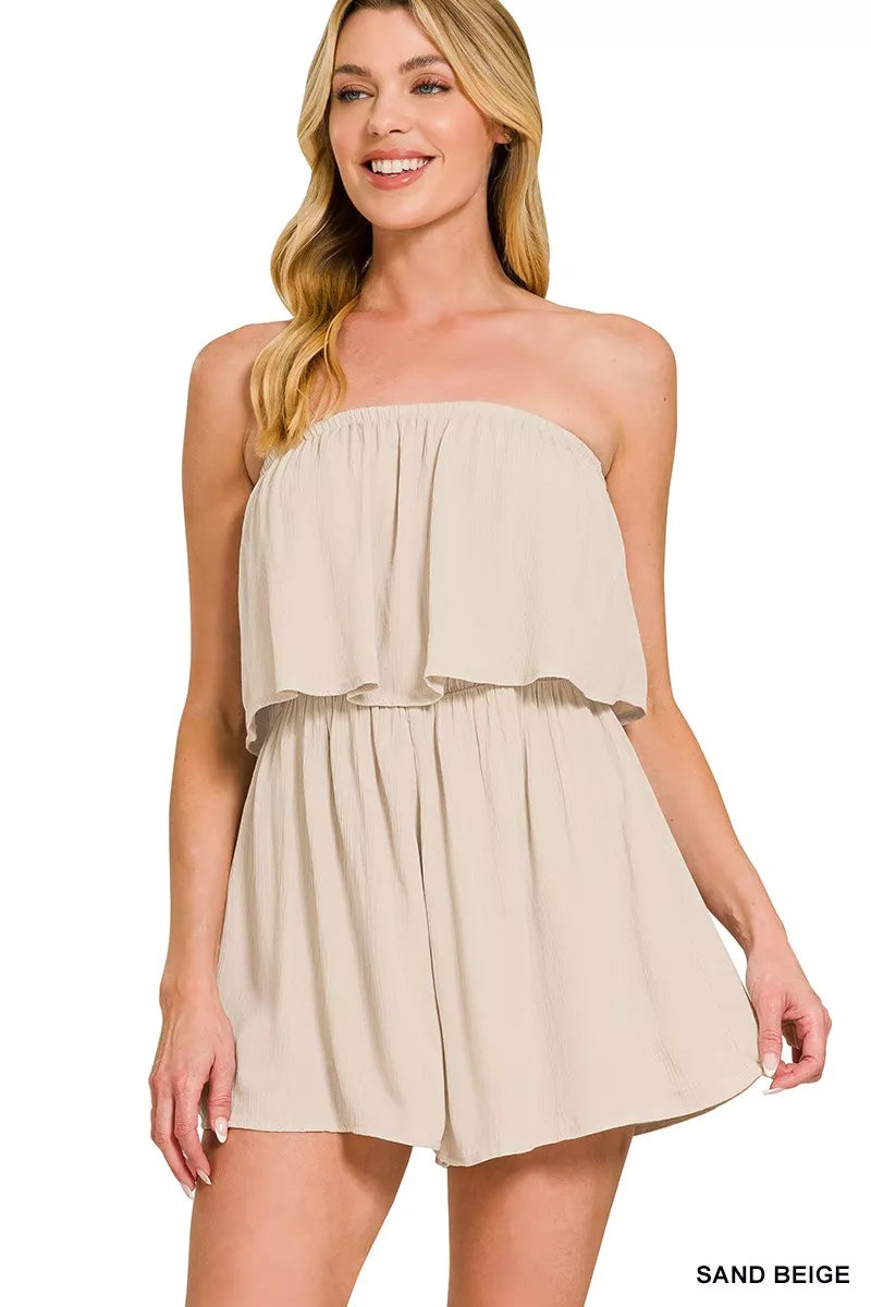Women’s Strapless Beige Summer Romper | JLouren