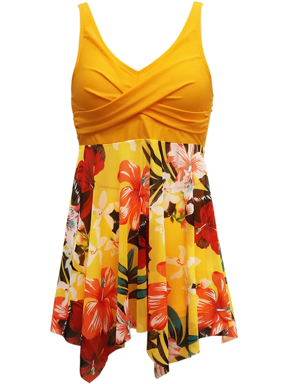 Yellow Printed Wide Strap Two-Piece Swim Set – Flattering High-Waist Bikini for Women | JLouren