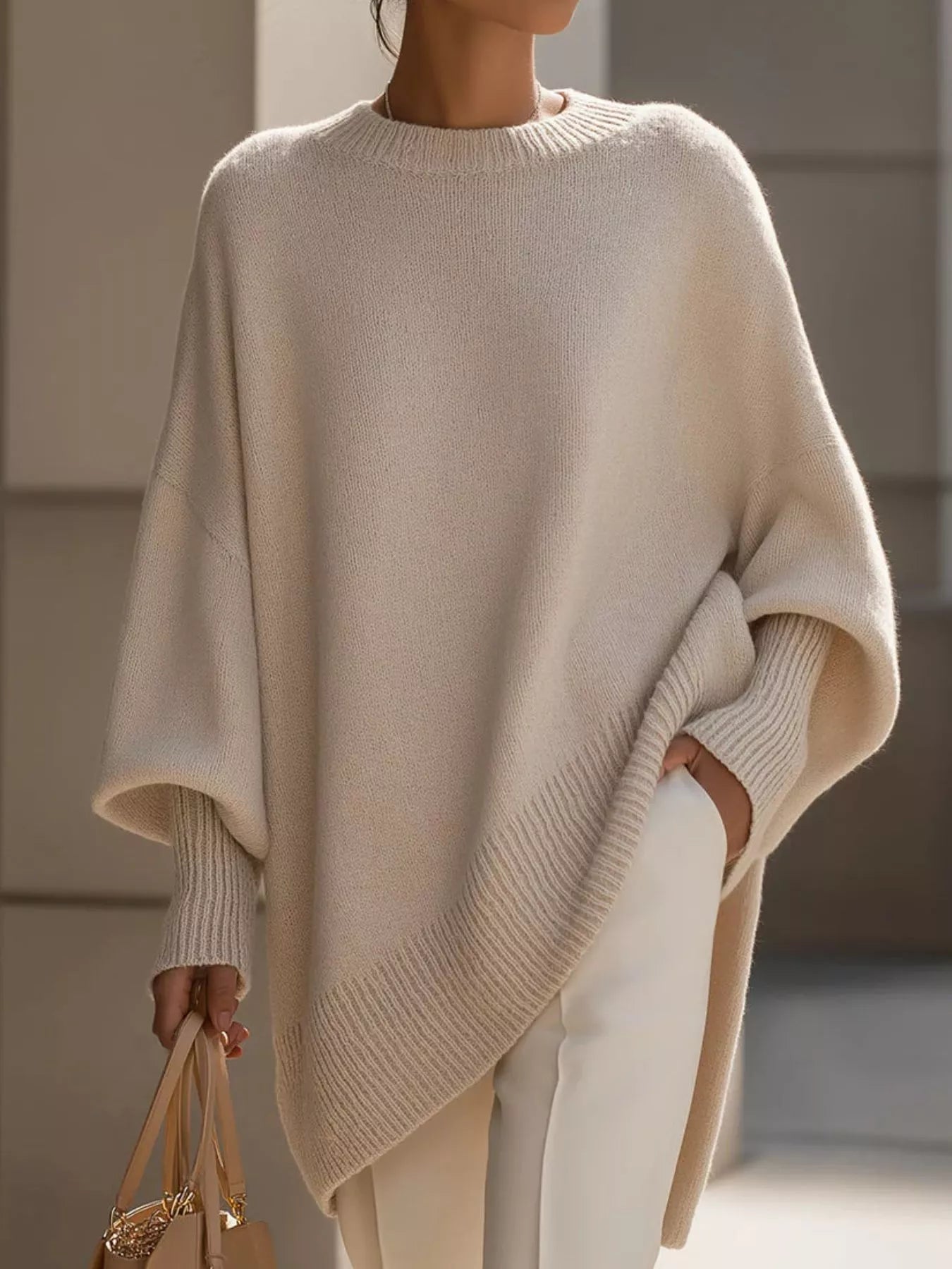 Apricot Oversized Round Neck Long Sleeve Sweater | Jlouren
