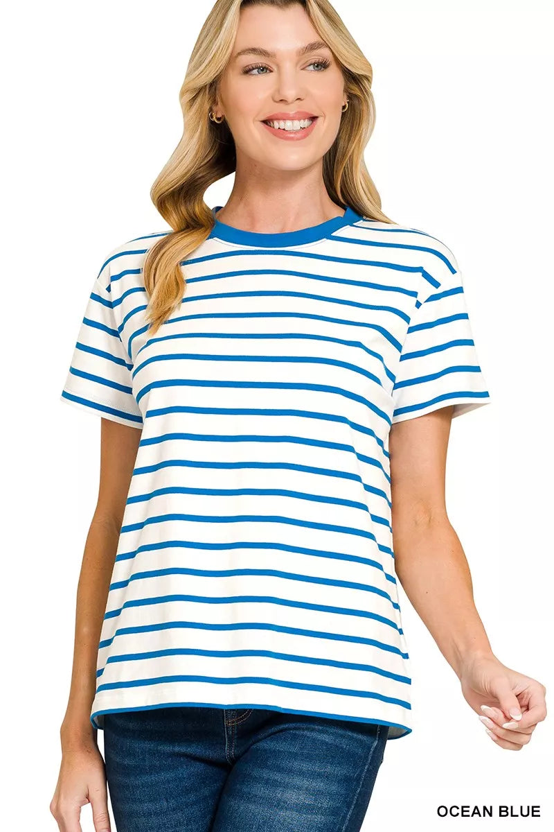 Women Striped Round Neck Short Sleeve T-Shirt | JLouren