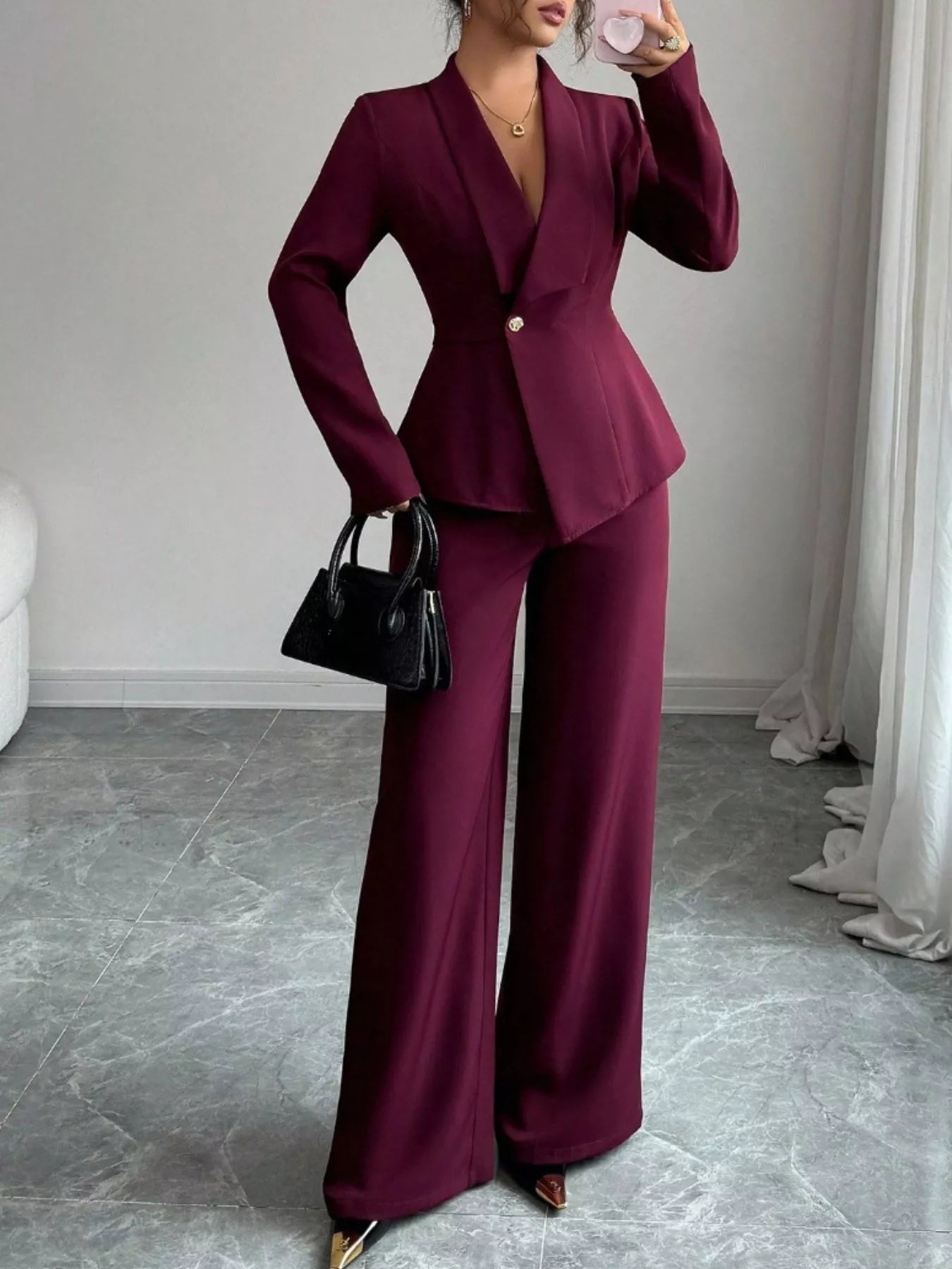 One Button Blazer and Pants Women Suit Set | Jlouren