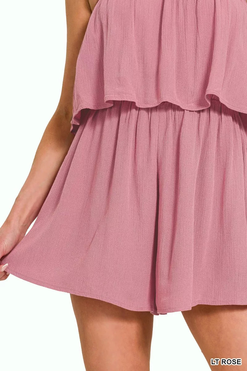 Women’s Strapless Ruffle Tiered Mini Dress in Dusty Rose | Jlouren