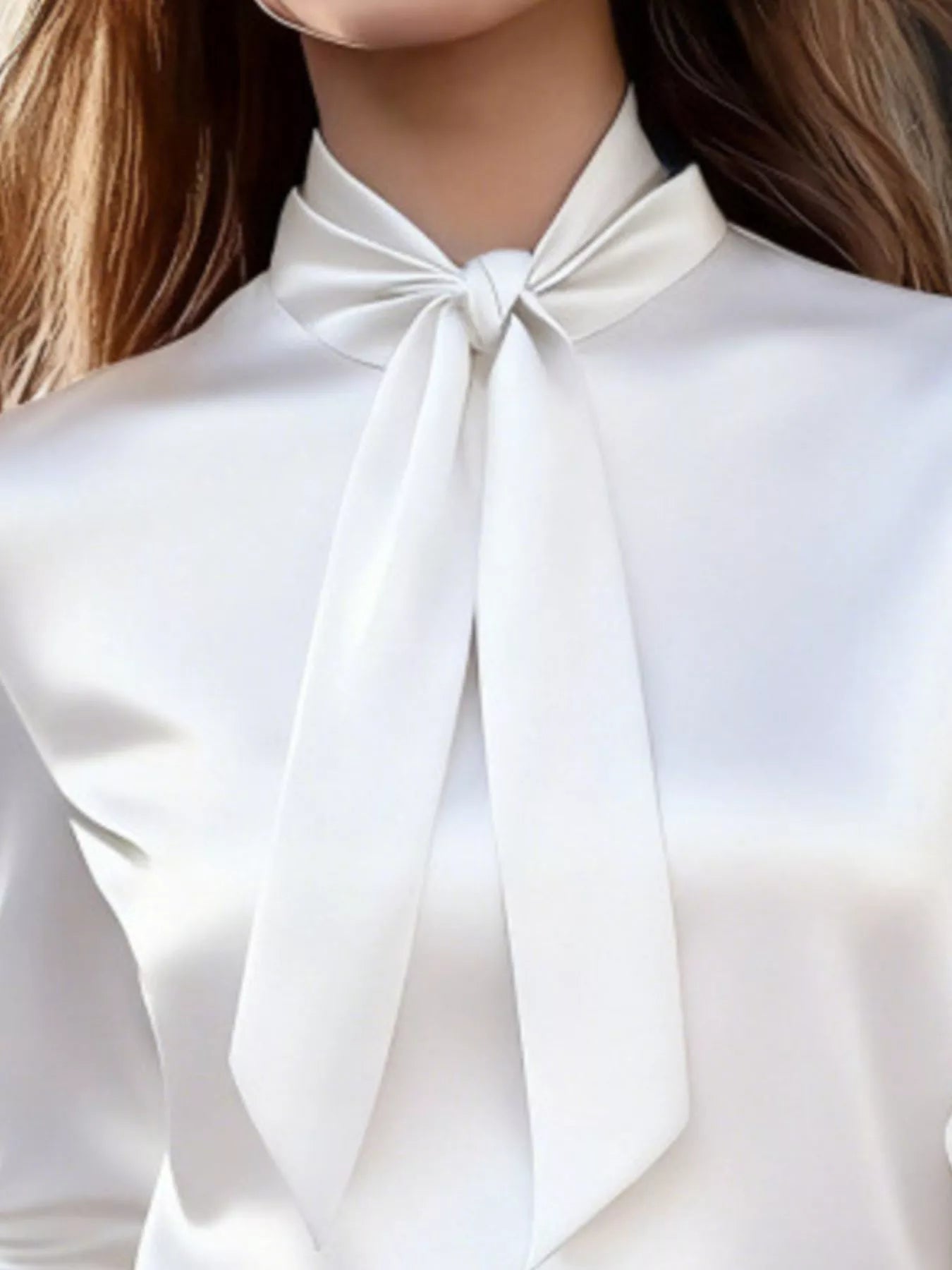 Women’s Bow Tie Long Sleeve Satin Blouse | JLouren