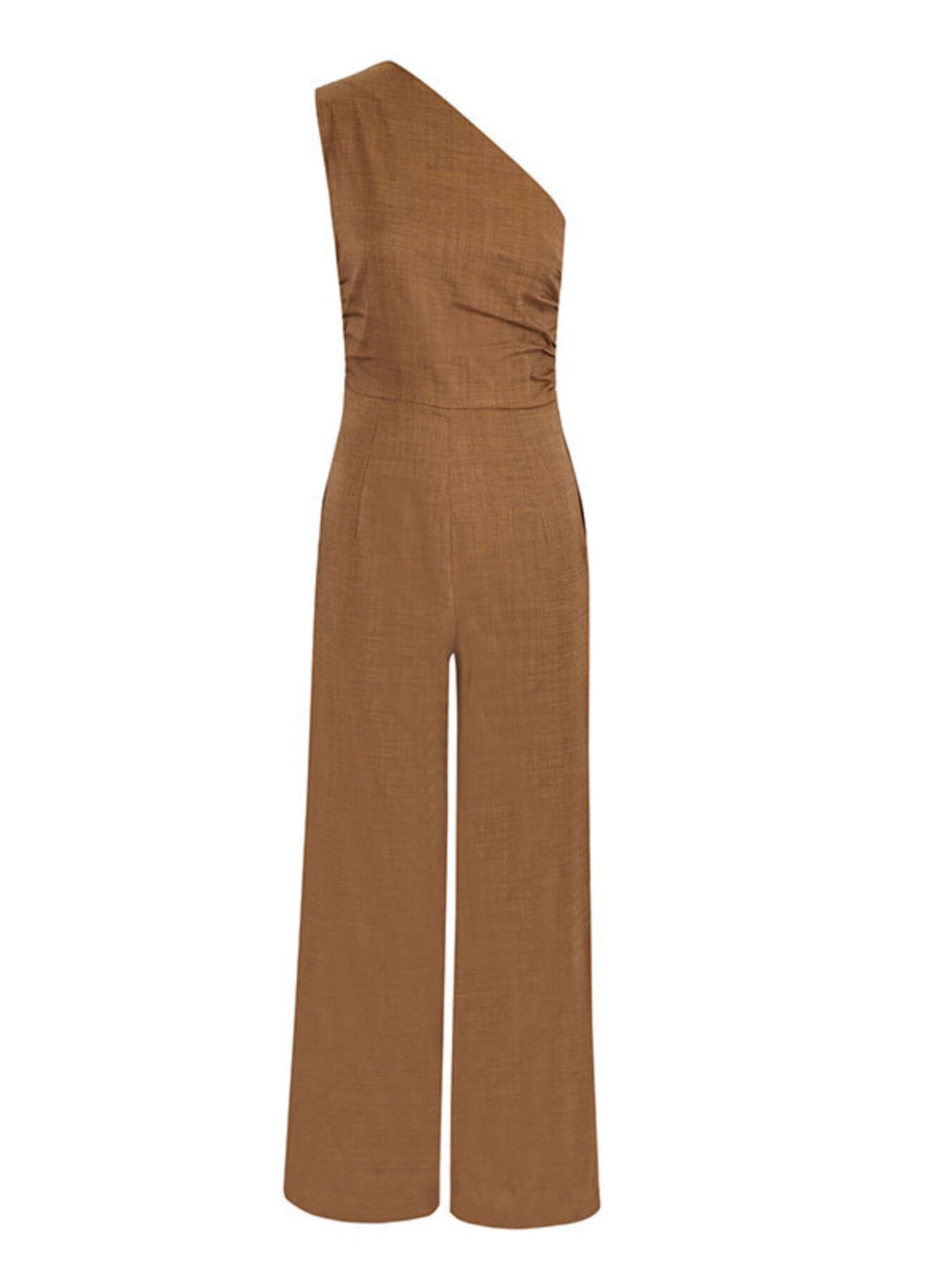 Brown One Shoulder Wide Leg Jumpsuit for Women