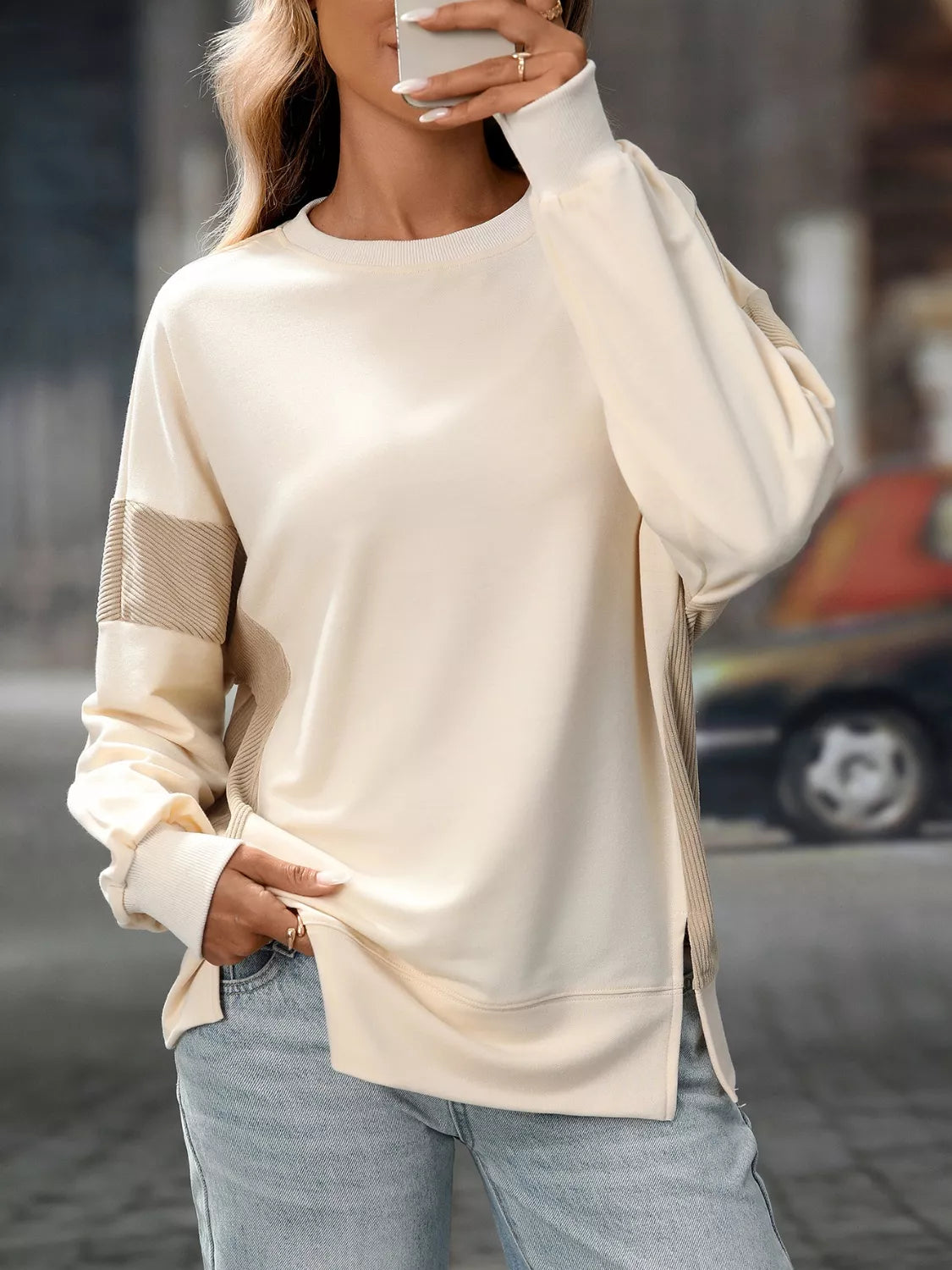 Women’s Oversized Sweater – Round Neck with Side Slit | JLouren