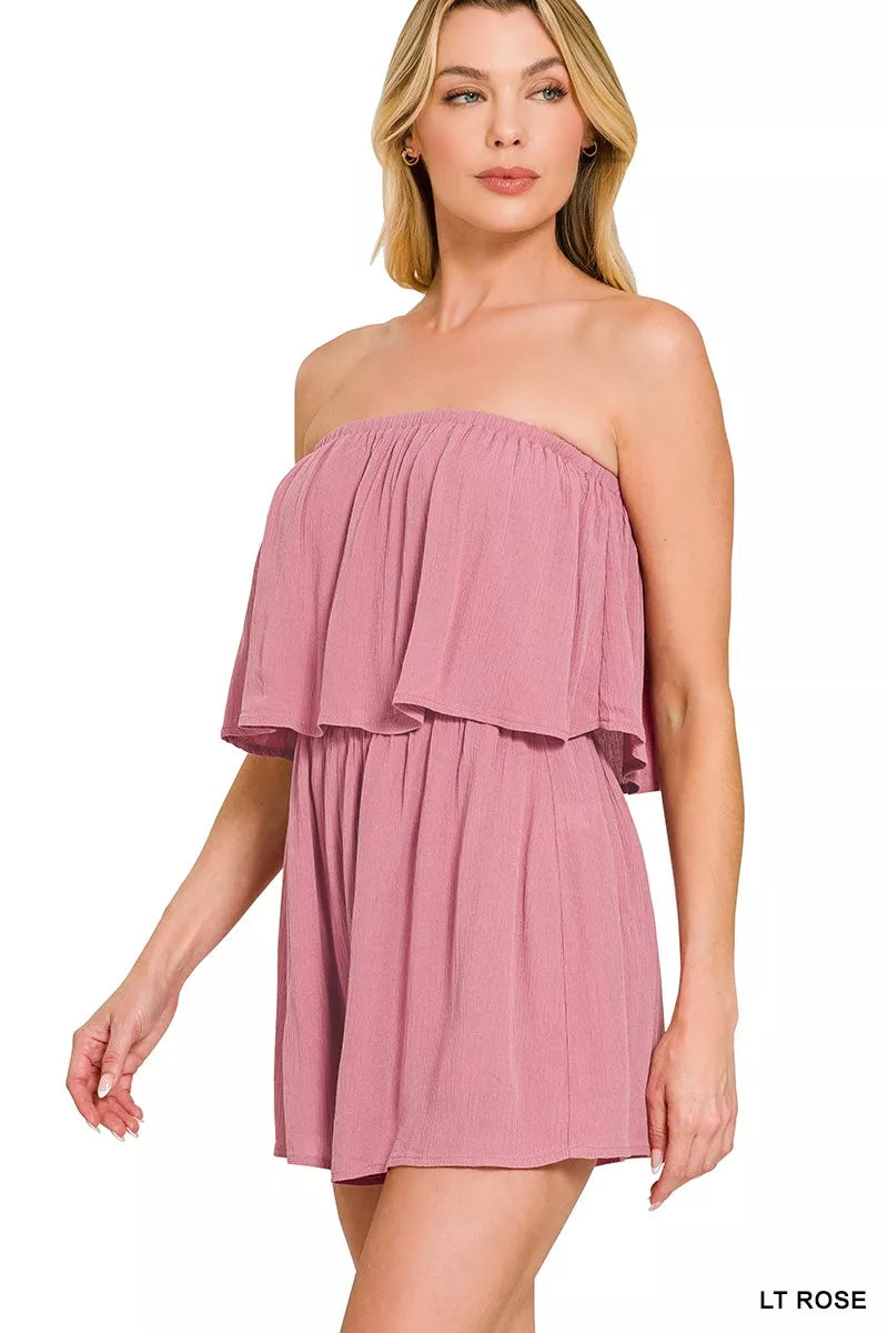 Women’s Strapless Ruffle Tiered Mini Dress in Dusty Rose | Jlouren