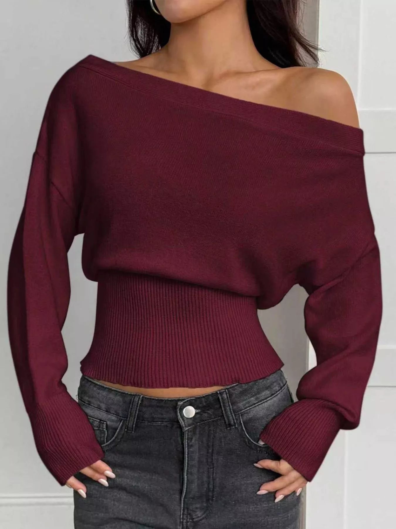 Women’s Elegant Off Shoulder Sweater | JLouren