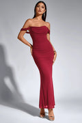 Burgundy Off-Shoulder Ruched Mermaid Maxi Dress | Jlouren